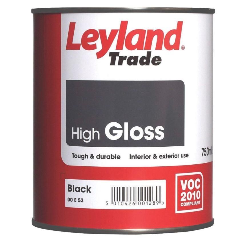 Image of Leyland Trade High Gloss Paint Black 750ml