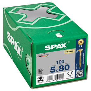 Product image for Spax Yellox Countersunk Universal Woodscrews POZI 5.0 x 80mm (Box of 100)
