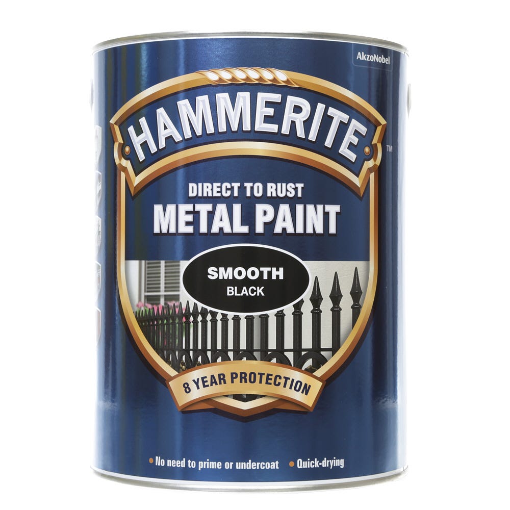 Image of Hammerite Metal Paint Direct To Rust Smooth Black 5ltr