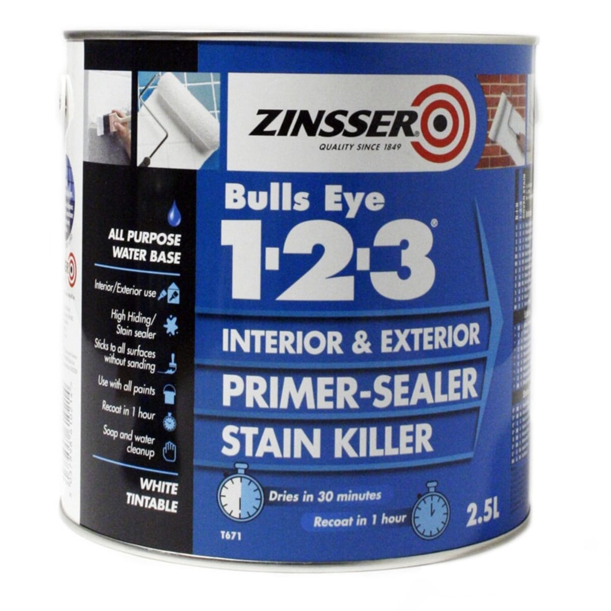 Product image for Zinsser Bullseye 1-2-3 Primer White 2.5ltr
