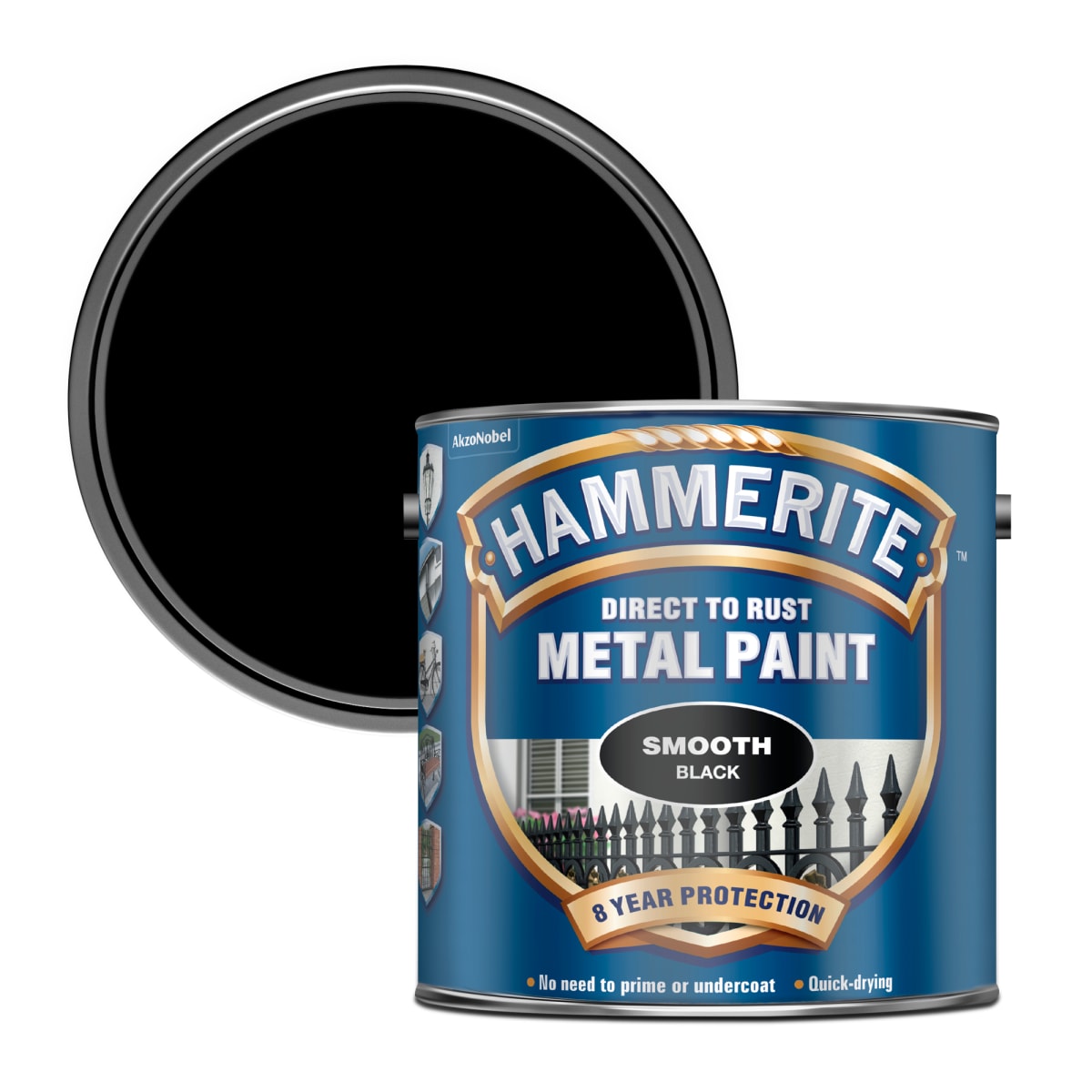 Product image for Hammerite Metal Paint Direct To Rust Smooth Black 2.5ltr