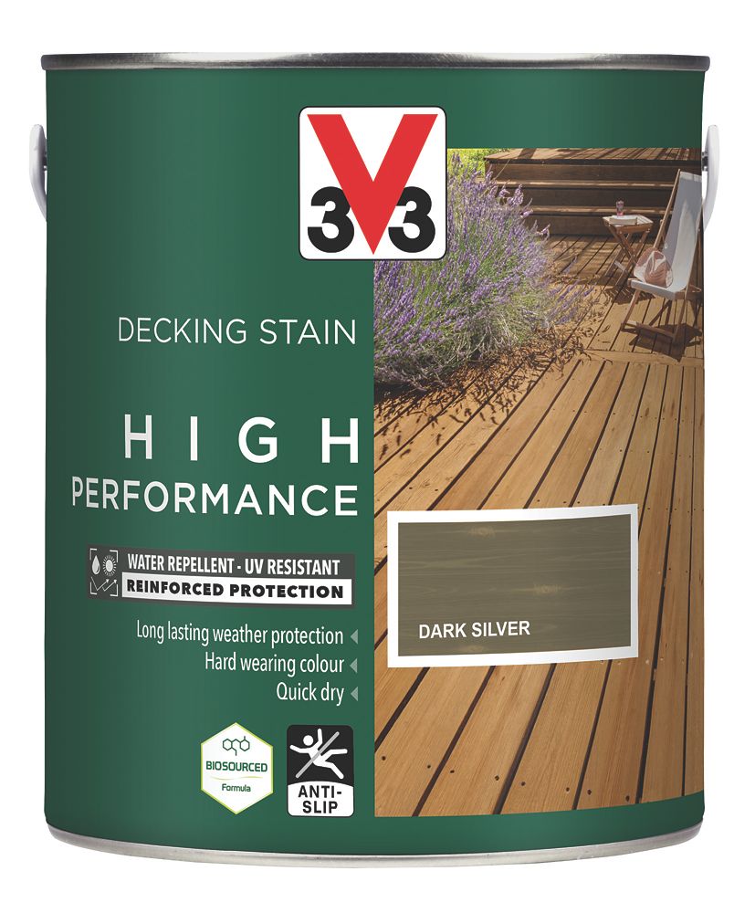 Product image for V33 High Performance Decking Stain Dark Silver 2.5Ltr