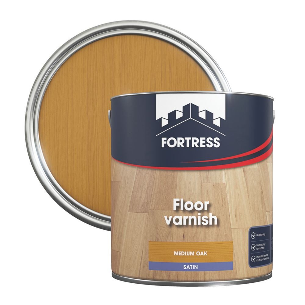 Product image for Fortress Floor Varnish Mid Oak Satin 2.5Ltr