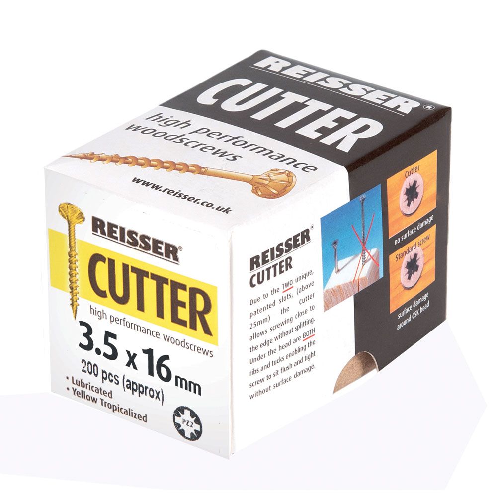 Product image for Reisser Cutter Countersink Pozi Woodscrew Yellow 3.5x16mm 200pk