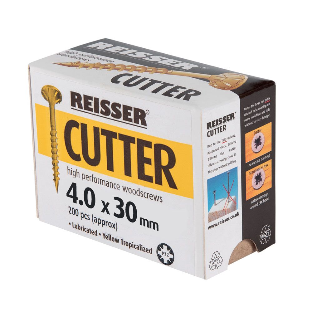 Product image for Reisser Cutter Countersink Pozi Woodscrew Yellow 4x30mm 200pk