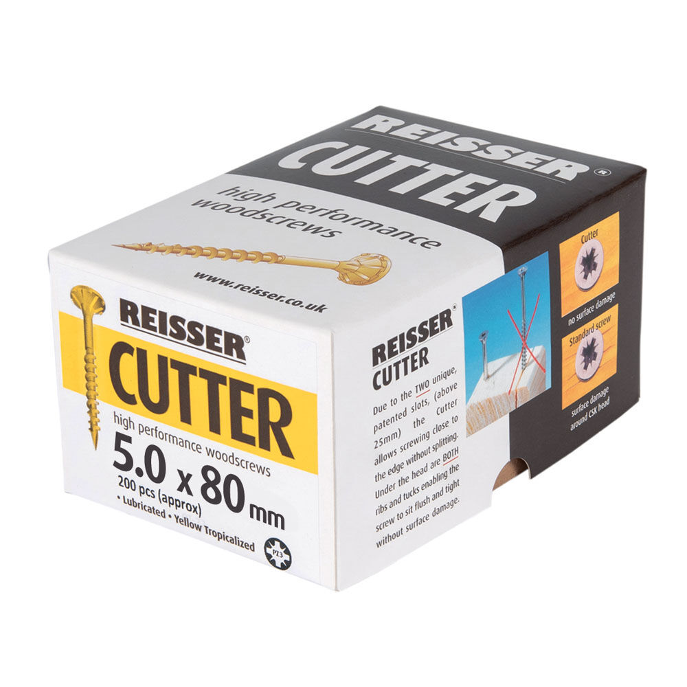 Product image for Reisser Cutter Countersink Pozi Woodscrew Yellow 5x80mm 200pk