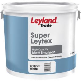 Product image for Leyland Trade Super Leytex Matt Brilliant White Emulsion Paint 15Ltr
