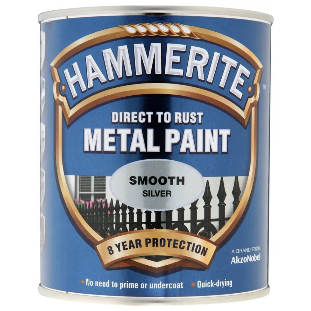 Image of Hammerite Metal Paint Direct To Rust Smooth Silver 750ml