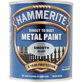 Image of Hammerite Metal Paint Direct To Rust Smooth Silver 750ml