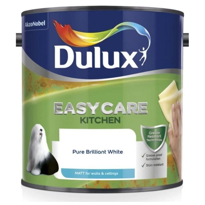 Product image for Dulux Easycare Kitchen Matt Paint Pure Brilliant White 2.5ltr