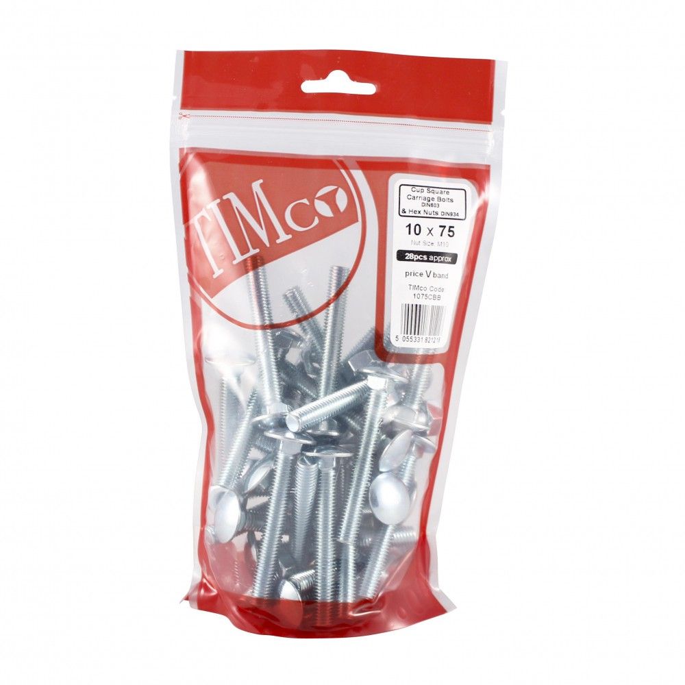 Product image for TIMCO Carriage Bolts 10.0x75mm 28pk