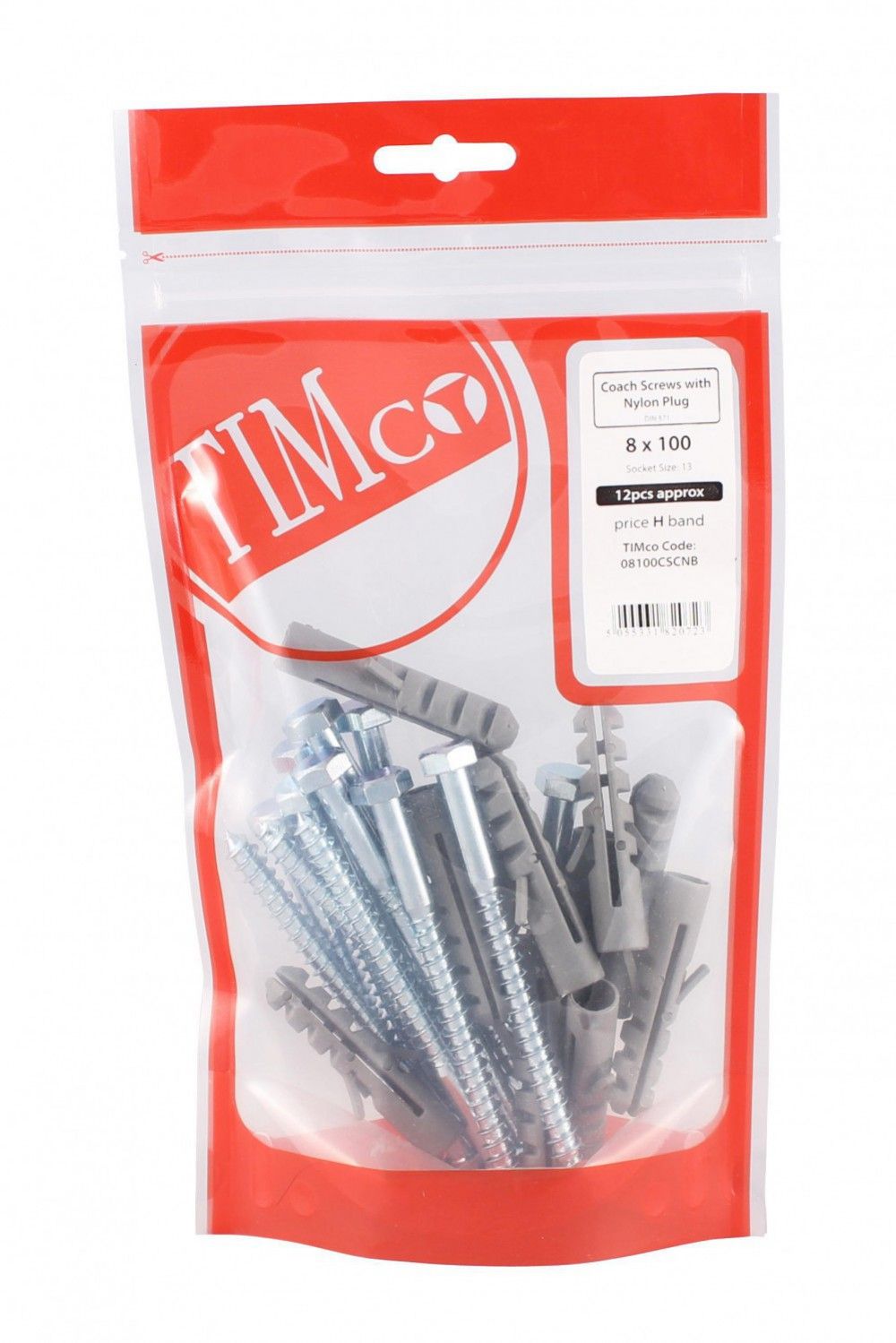 Product image for TIMCO Coach Screw With M6 Nylon Plug 8x100mm 12pk