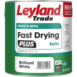 Product image for Leyland Fast Drying Plus Water Based Satin Paint Brilliant White 2.5L