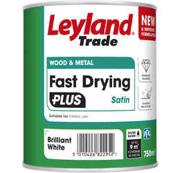 Product image for Leyland Fast Drying Plus Water Based Satin Paint Brilliant White 750ml