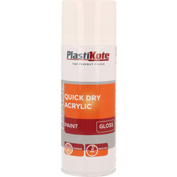 Image of Plastikote Quick Dry Acrylic Spray Paint 400ml White Gloss