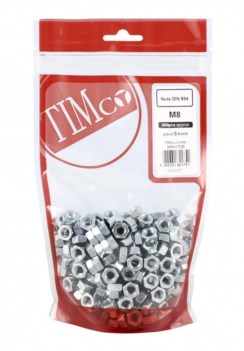 Product image for TIMCO Nuts DIN 934 M8 300pk
