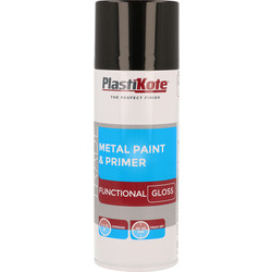 Product image for Plastikote Metal Paint & Primer Spray Paint 400ml Black Gloss