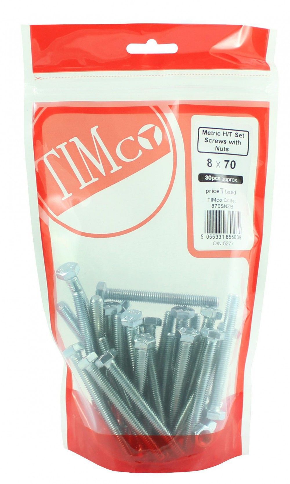 Product image for TIMCO Metric High Tensile Bolts/set Screws 8.0x70mm 30pk