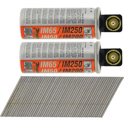 Product image for Paslode IM65A F16 Angled Brad Nails & 2 Fuel Cells 16 x 51mm Galv