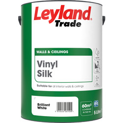 Product image for Leyland Trade Vinyl Silk Emulsion Paint 5L Brilliant White
