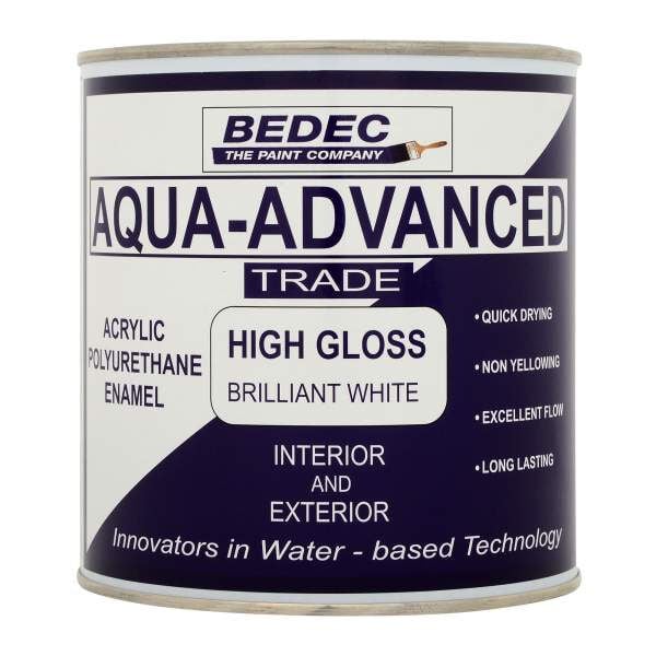 Product image for Bedec Aqua Advanced High Gloss Paint Brilliant White 1L