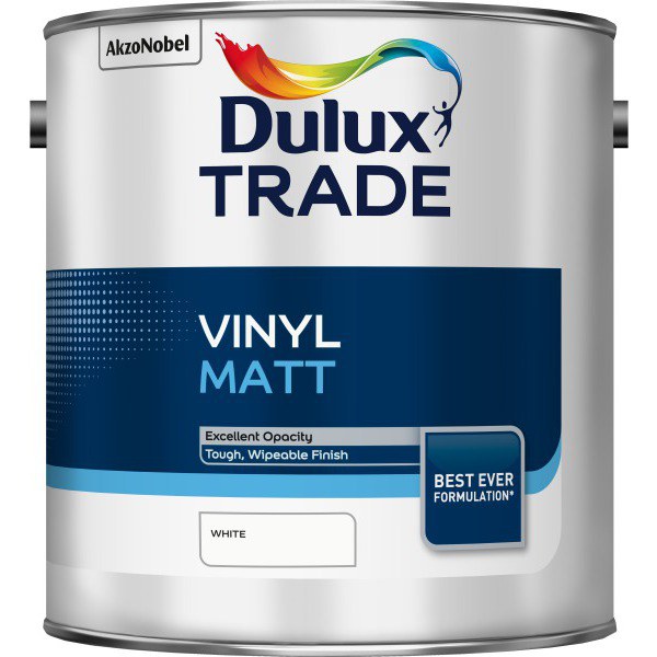 Product image for Dulux Trade Vinyl Matt Paint White 2.5L