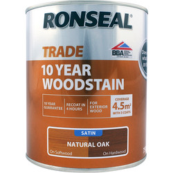 Product image for Ronseal 10 Year Exterior Satin Woodstain 750ml Natural Oak
