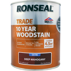 Product image for Ronseal 10 Year Exterior Satin Woodstain 750ml Deep Mahogany