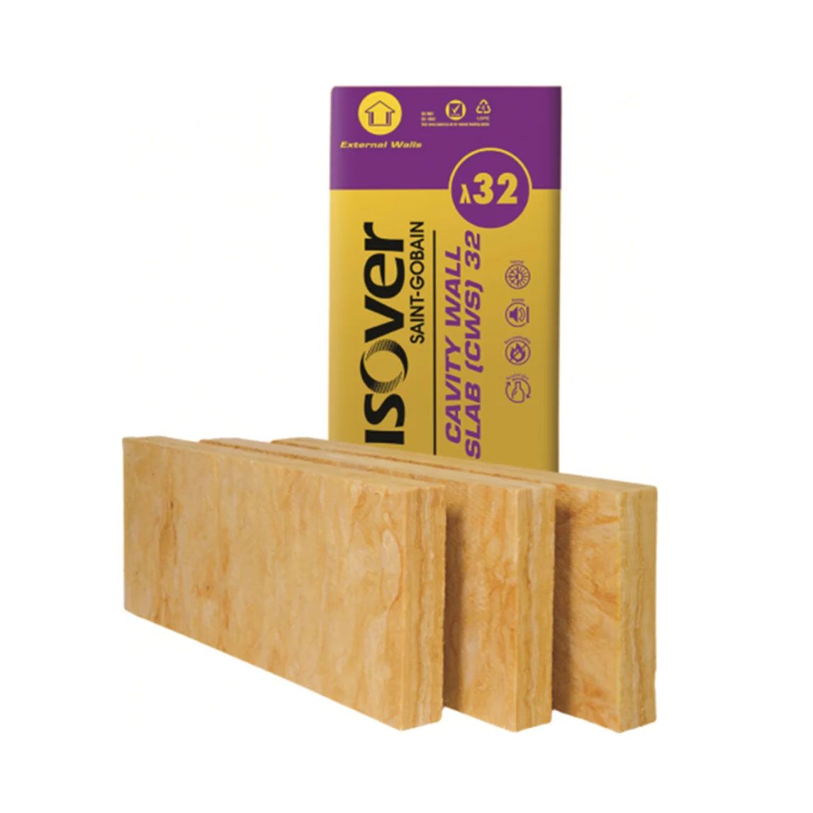 Product image for Isover CWS 32 Cavity Wall System Batt Heavy Duty 100mm 3.28m²