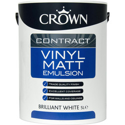 Image of Crown Contract Vinyl Matt Emulsion Paint 5L Brilliant White