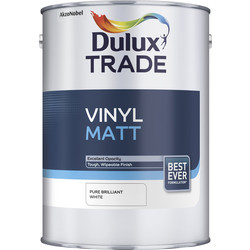 Product image for Dulux Trade Vinyl Matt Emulsion Paint Pure Brilliant White 5L