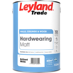 Product image for Leyland Trade Hardwearing Matt Paint 5L Brilliant White