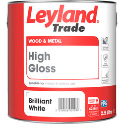 Image of Leyland Trade High Gloss Paint Brilliant White 2.5L