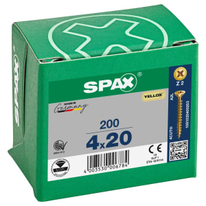 Product image for Spax Yellox Countersunk Universal Woodscrews POZI 4.0 x 20mm (Box of 200)
