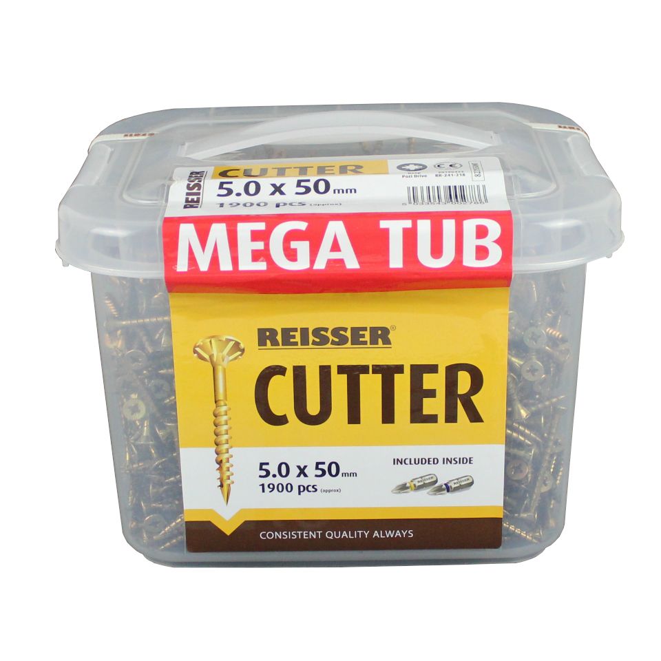 Product image for Reisser Cutter Countersink Pozi Woodscrew Yellow Mega Tub 5.0x50mm 1900pk