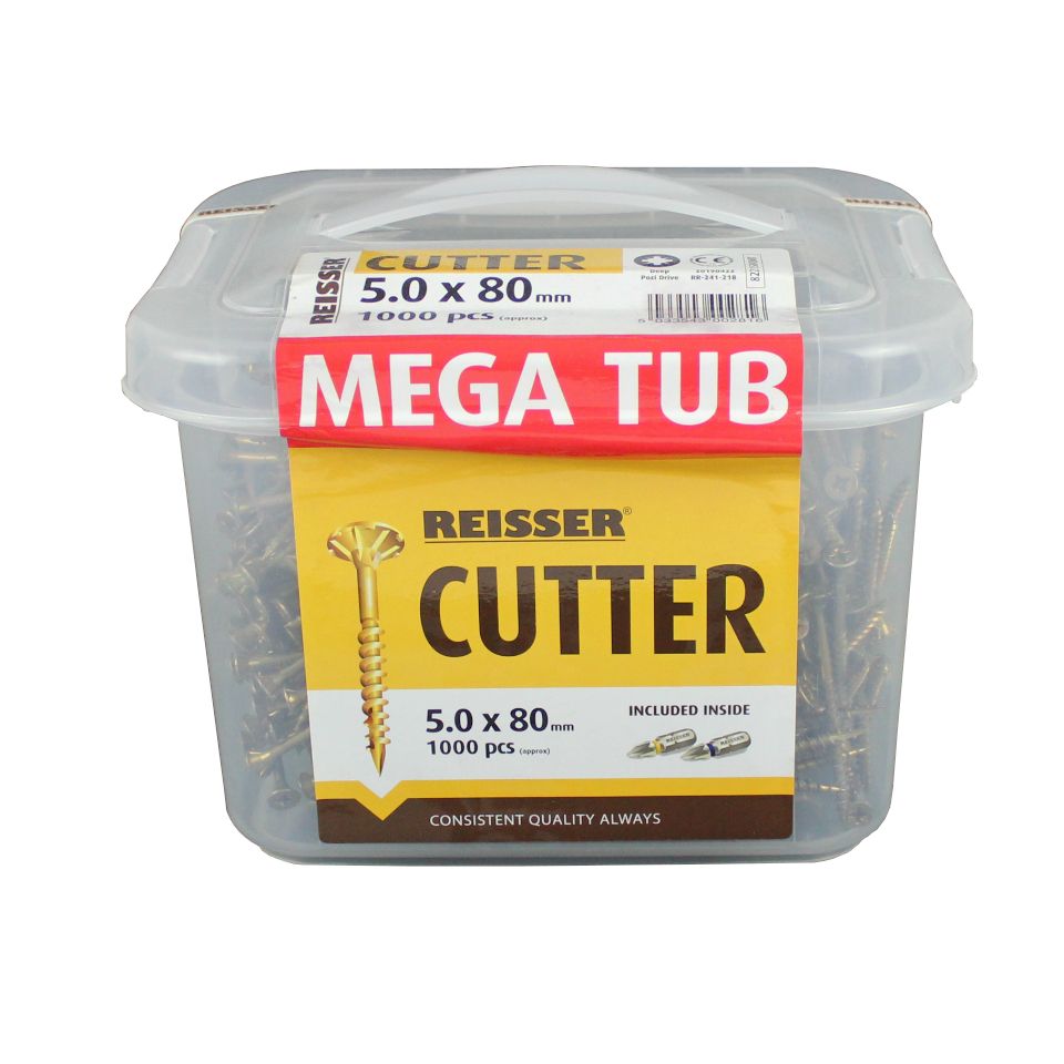 Product image for Reisser Cutter Countersink Pozi Woodscrew Yellow Mega Tub 5.0x80mm 1000pk
