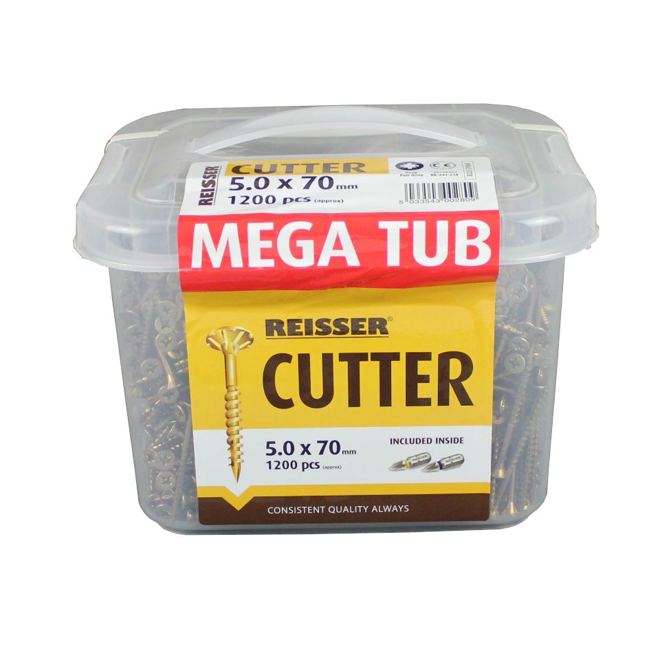 Product image for Reisser Cutter Countersink Pozi Woodscrew Yellow Mega Tub 5.0x70mm 1200pk