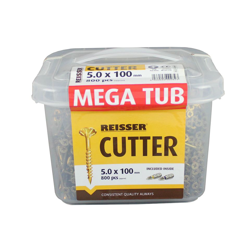 Product image for Reisser Cutter Countersink Pozi Woodscrew Yellow Mega Tub 5.0x100mm 800pk