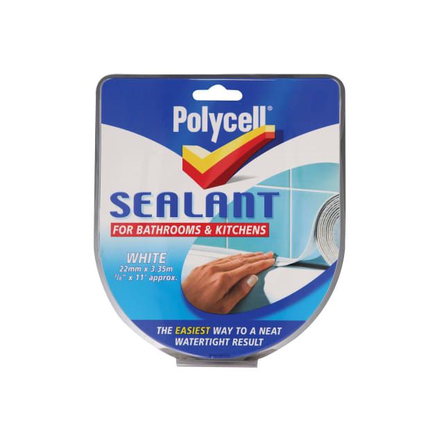 Product image for Polycell Sealant Strip Kitchen & Bathroom White 22mm X 3.35mtr
