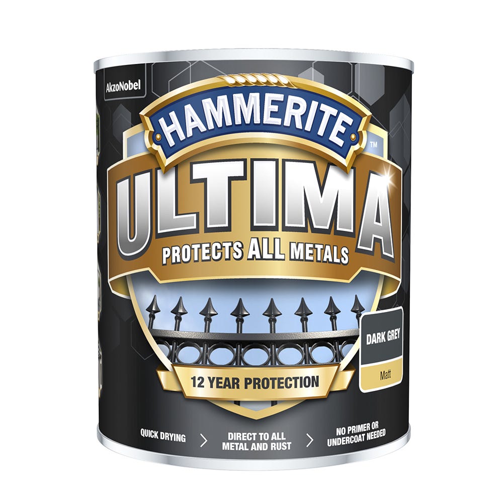 Image of Hammerite Ultima Metal Paint Matt Dark Grey 750ml