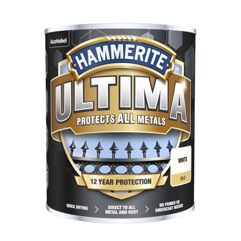 Product image for Hammerite Ultima Metal Paint Matt White 750ml