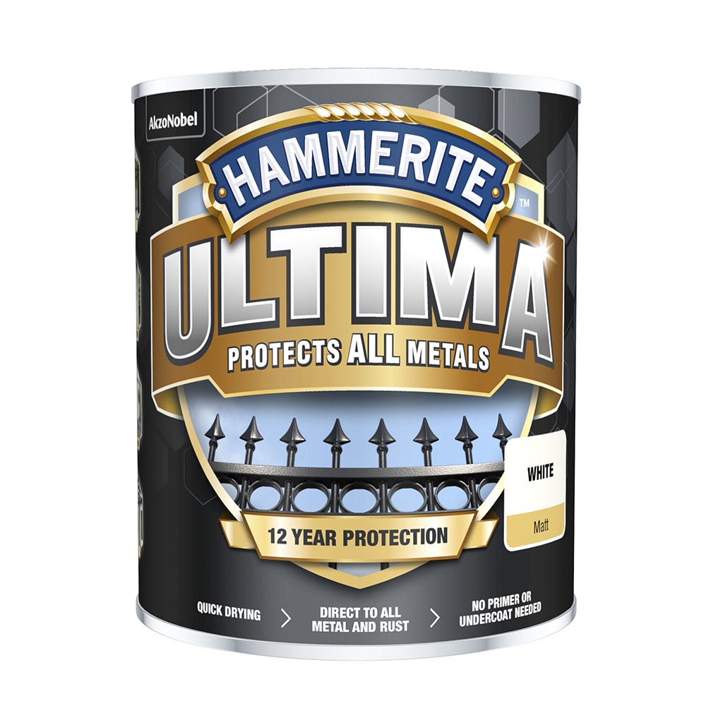 Product image for Hammerite Ultima Metal Paint Matt White 750ml