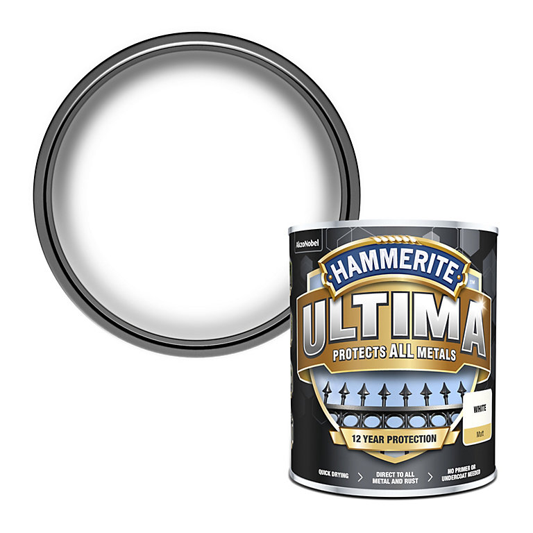 Product image for Hammerite Ultima Metal Paint Matt White 750ml