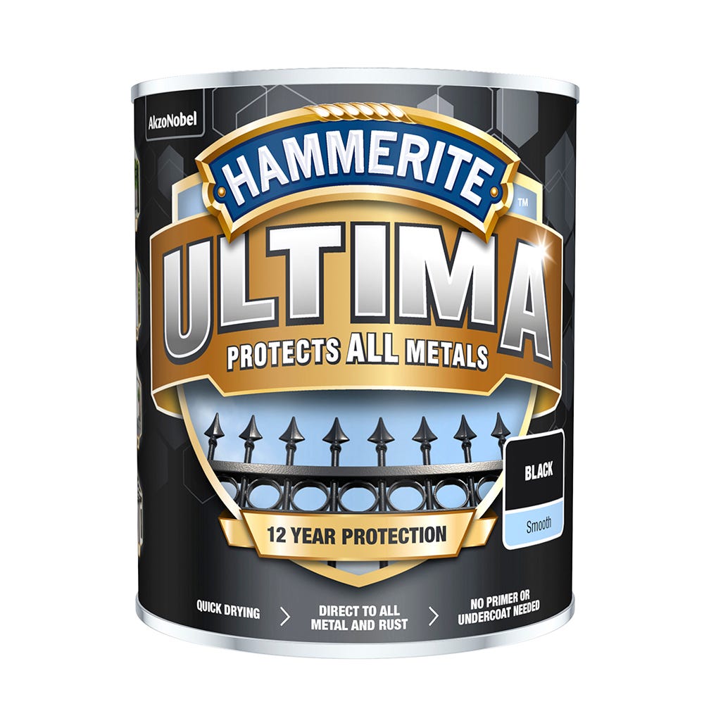 Image of Hammerite Ultima Metal Paint Smooth Black 750ml