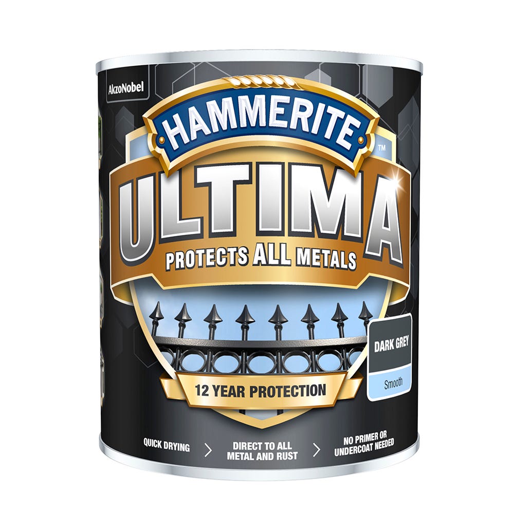 Image of Hammerite Ultima Metal Paint Smooth Dark Grey 750ml