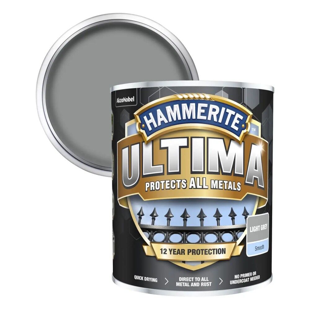 Product image for Hammerite Ultima Metal Paint Smooth Light Grey 750ml