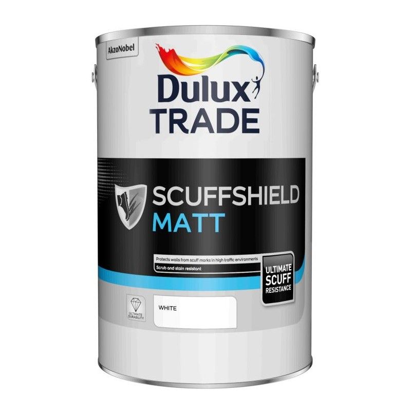 Product image for Dulux Trade Scuffshield Paint Matt White 5ltr