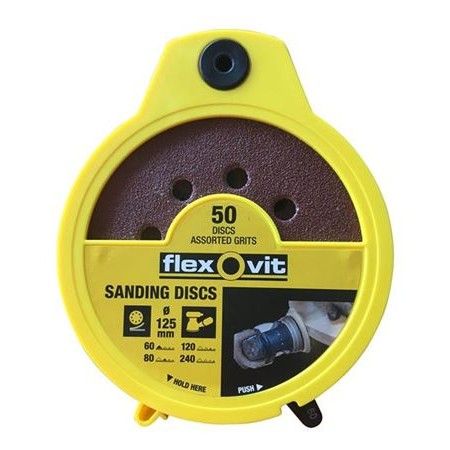 Image of Flexovit hook & Loop Sanding Disc With Dispenser 125mm Mixed Grit 50pk