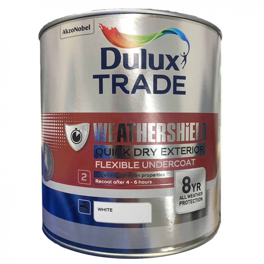 Product image for Dulux Trade Weathershield Quick Dry Exterior Flexible Undercoat White 5ltr