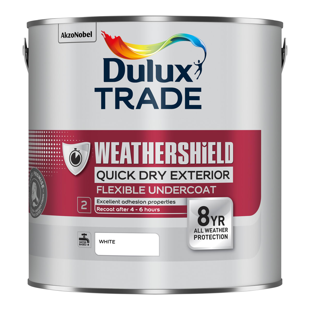 Image of Dulux Trade Weathershield Quick Dry Exterior Flexible Undercoat White 2.5ltr